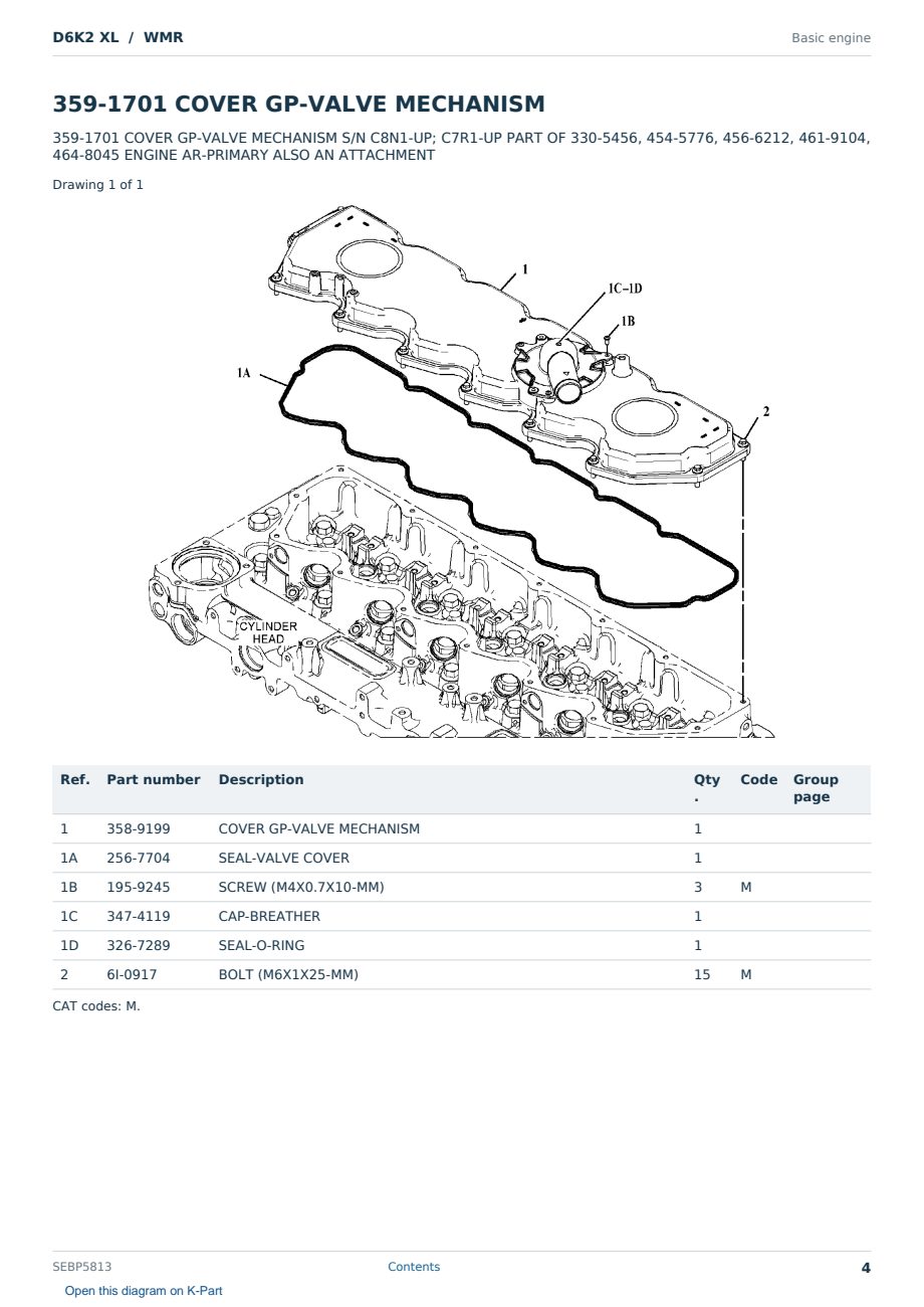 Caterpillar D6K2 XL S/N WMR Partsbook SEBP5813 (English) - sample page 4 of 10 Caterpillar D6K2 XL S/N WMR Partsbook SEBP5813 (English) - sample page 4 of 10