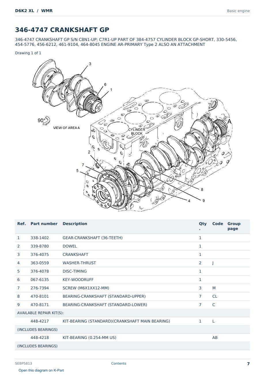 Caterpillar D6K2 XL S/N WMR Partsbook SEBP5813 (English) - sample page 7 of 10 Caterpillar D6K2 XL S/N WMR Partsbook SEBP5813 (English) - sample page 7 of 10