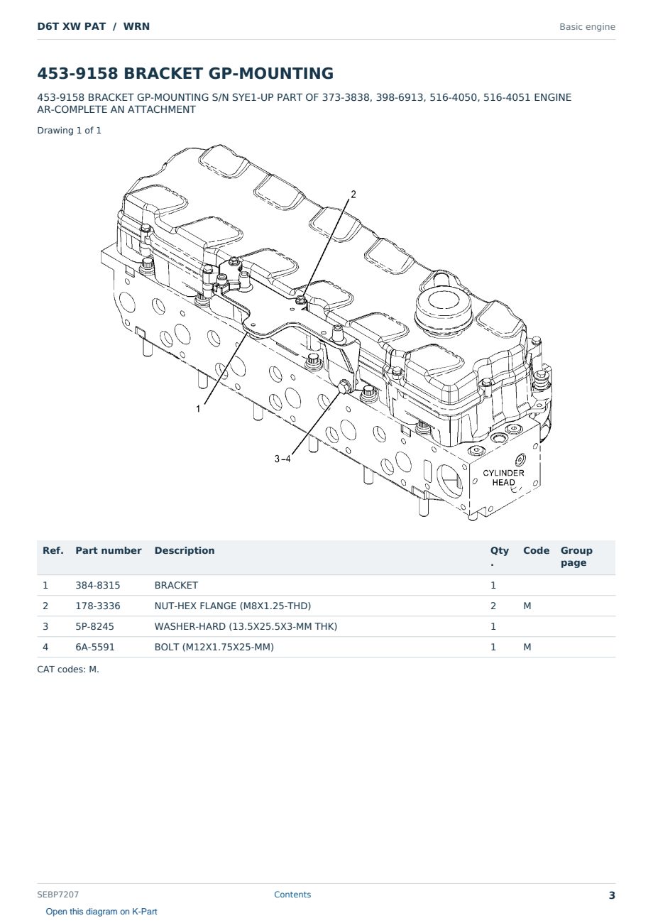 Caterpillar D6T XW PAT S/N WRN Partsbook SEBP7207 (English) - sample page 3 of 10 Caterpillar D6T XW PAT S/N WRN Partsbook SEBP7207 (English) - sample page 3 of 10