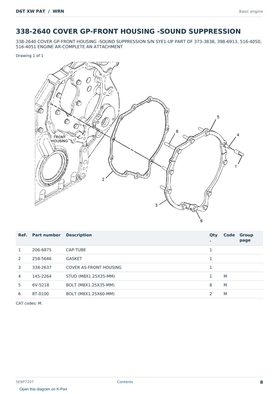 Caterpillar D6T XW PAT S/N WRN Partsbook SEBP7207 (English) - sample page 8 of 10 Caterpillar D6T XW PAT S/N WRN Partsbook SEBP7207 (English) - sample page 8 of 10