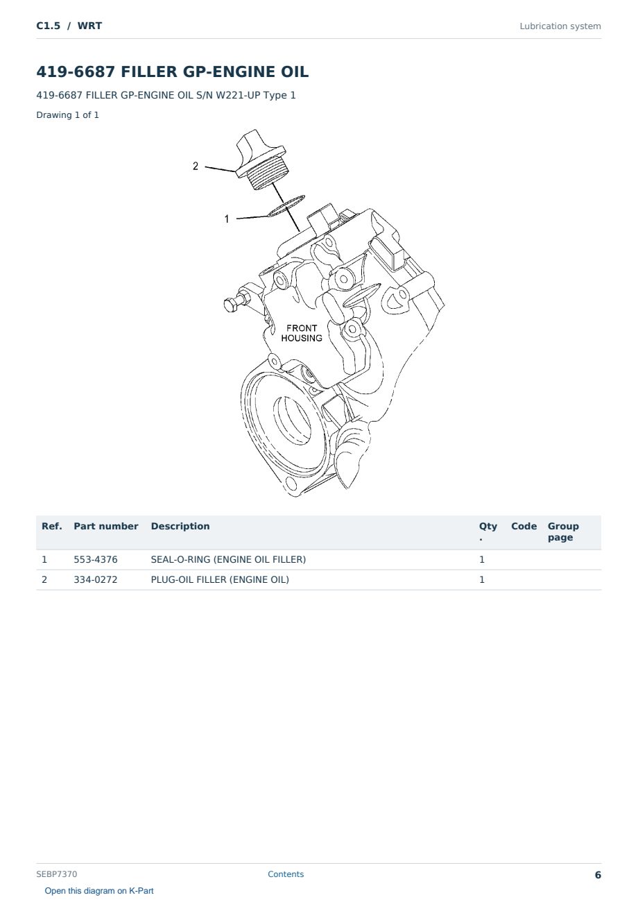 Caterpillar C1.5 S/N WRT Partsbook SEBP7370 (English) - sample page 6 of 10 Caterpillar C1.5 S/N WRT Partsbook SEBP7370 (English) - sample page 6 of 10