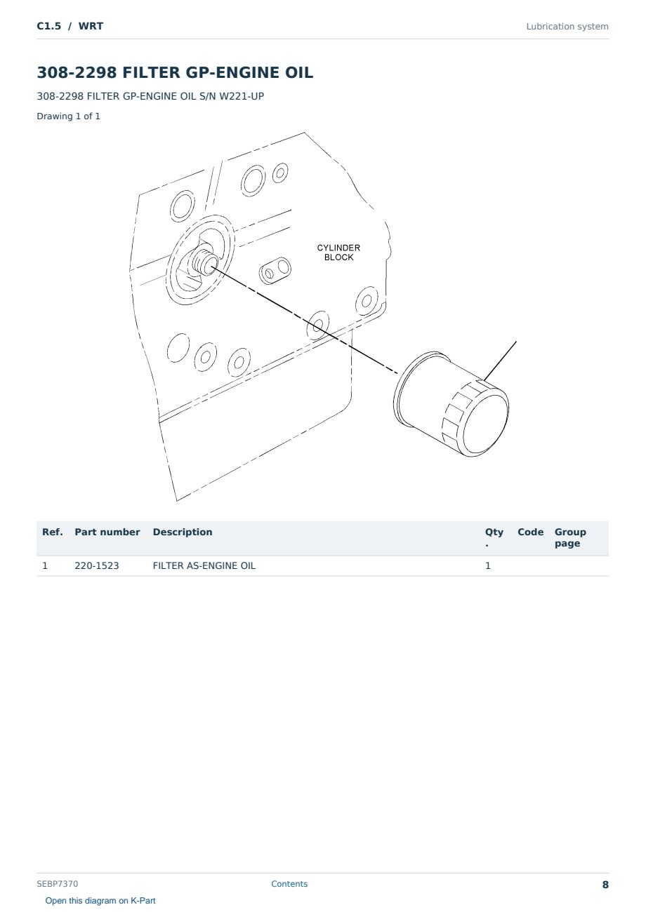 Caterpillar C1.5 S/N WRT Partsbook SEBP7370 (English) - sample page 8 of 10 Caterpillar C1.5 S/N WRT Partsbook SEBP7370 (English) - sample page 8 of 10