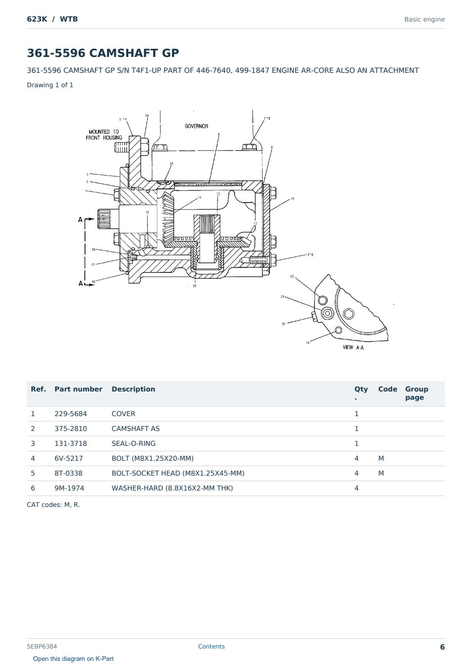 Caterpillar 623K S/N WTB Partsbook SEBP6384 (English) - sample page 6 of 10 Caterpillar 623K S/N WTB Partsbook SEBP6384 (English) - sample page 6 of 10