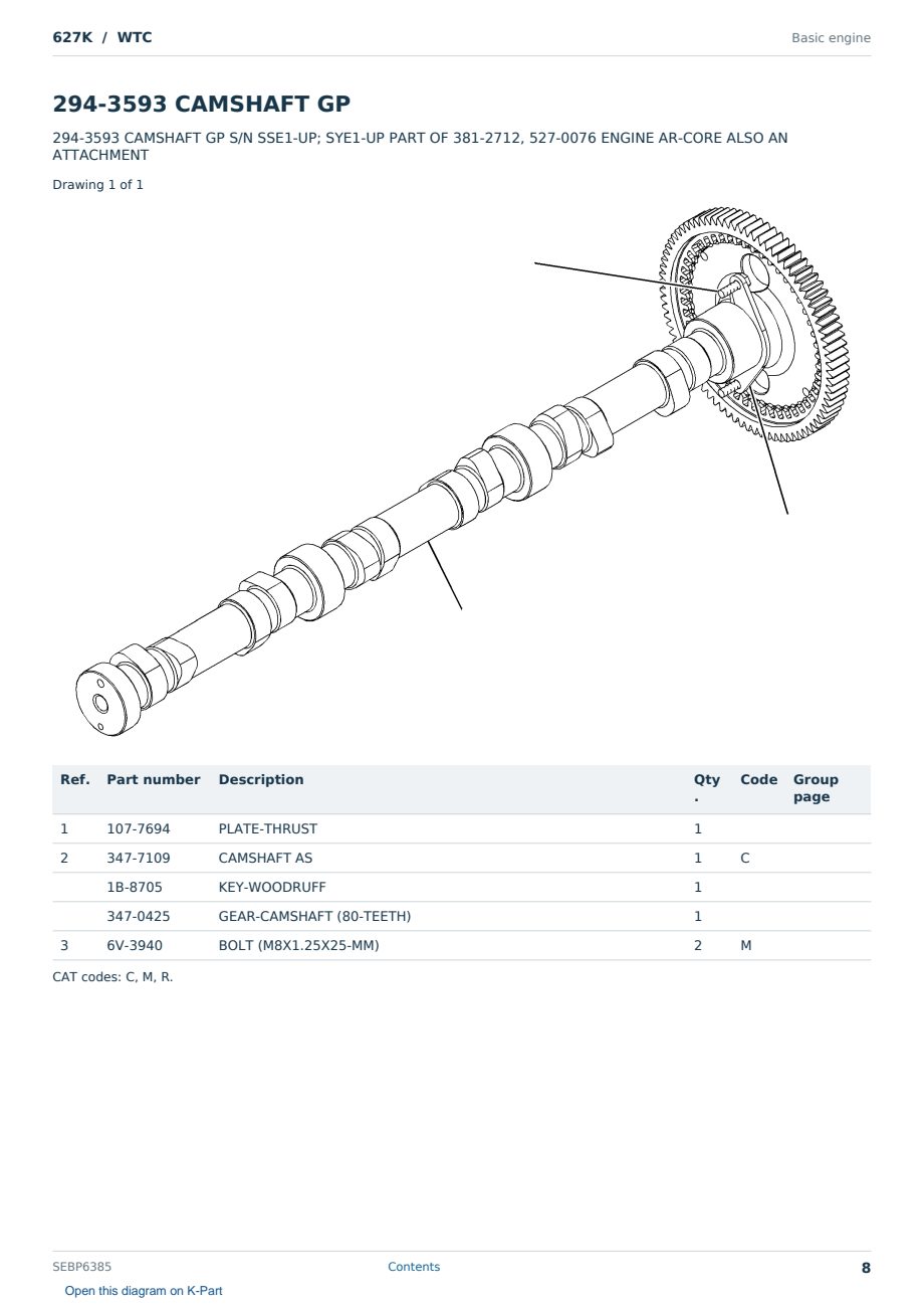 Caterpillar 627K S/N WTC Partsbook SEBP6385 (English) - sample page 8 of 10 Caterpillar 627K S/N WTC Partsbook SEBP6385 (English) - sample page 8 of 10