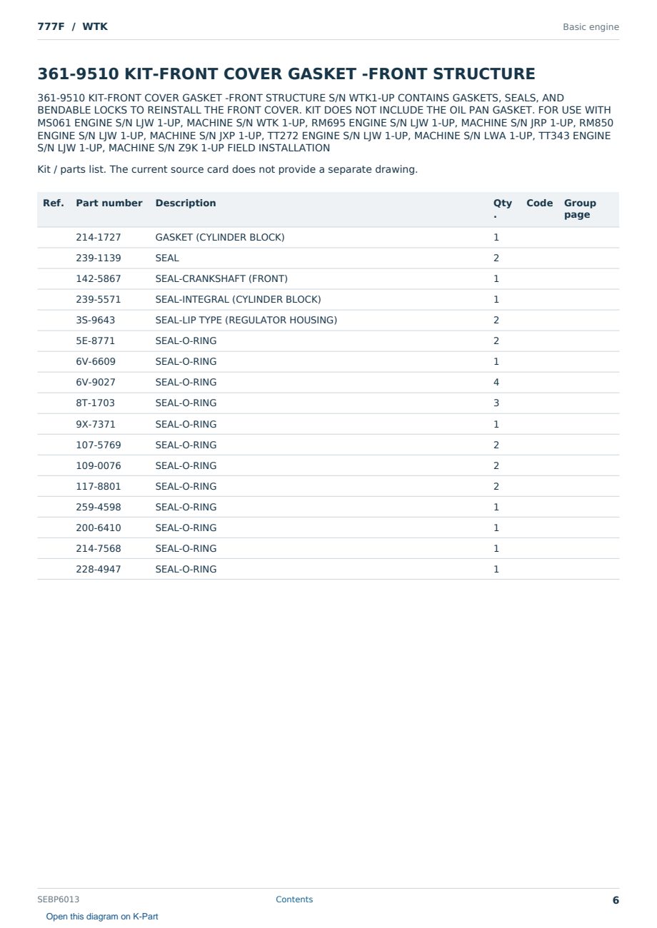 Caterpillar 777F S/N WTK Partsbook SEBP6013 (English) - sample page 6 of 7 Caterpillar 777F S/N WTK Partsbook SEBP6013 (English) - sample page 6 of 7