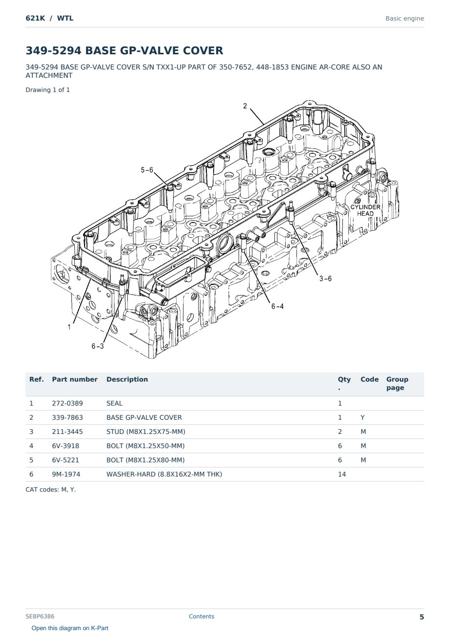 Caterpillar 621K S/N WTL Partsbook SEBP6386 (English) - sample page 5 of 10 Caterpillar 621K S/N WTL Partsbook SEBP6386 (English) - sample page 5 of 10