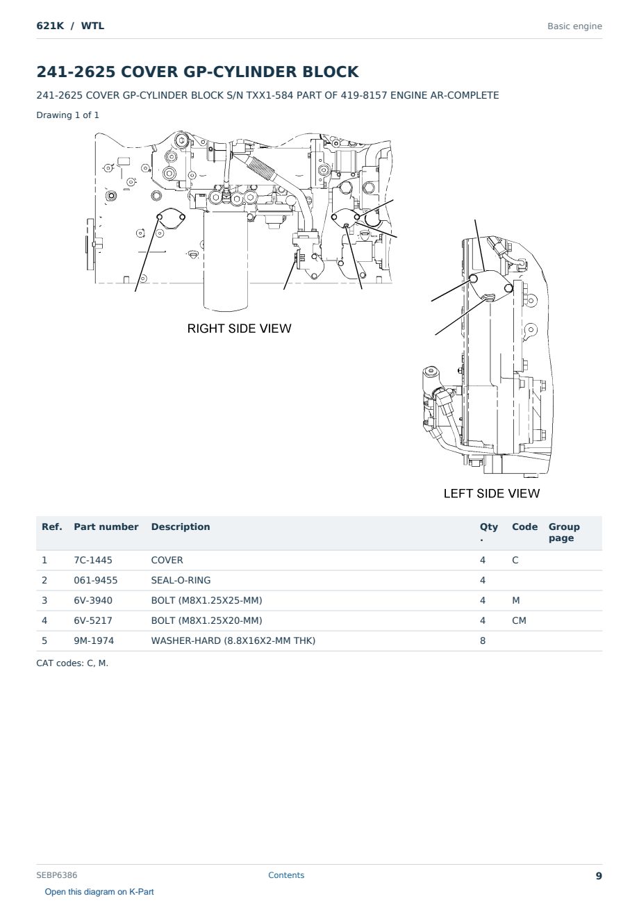 Caterpillar 621K S/N WTL Partsbook SEBP6386 (English) - sample page 9 of 10 Caterpillar 621K S/N WTL Partsbook SEBP6386 (English) - sample page 9 of 10