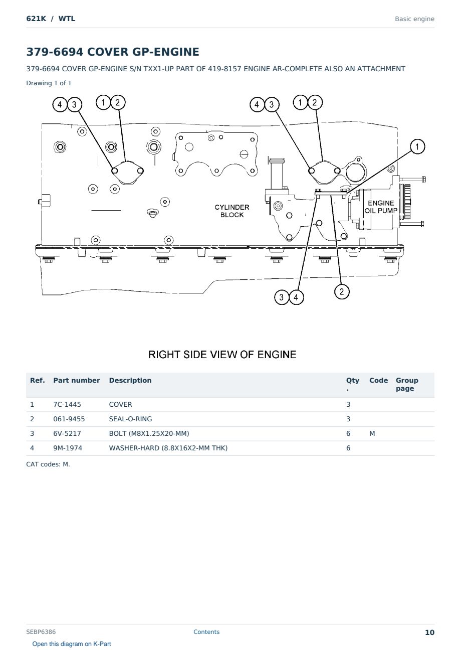 Caterpillar 621K S/N WTL Partsbook SEBP6386 (English) - sample page 10 of 10 Caterpillar 621K S/N WTL Partsbook SEBP6386 (English) - sample page 10 of 10