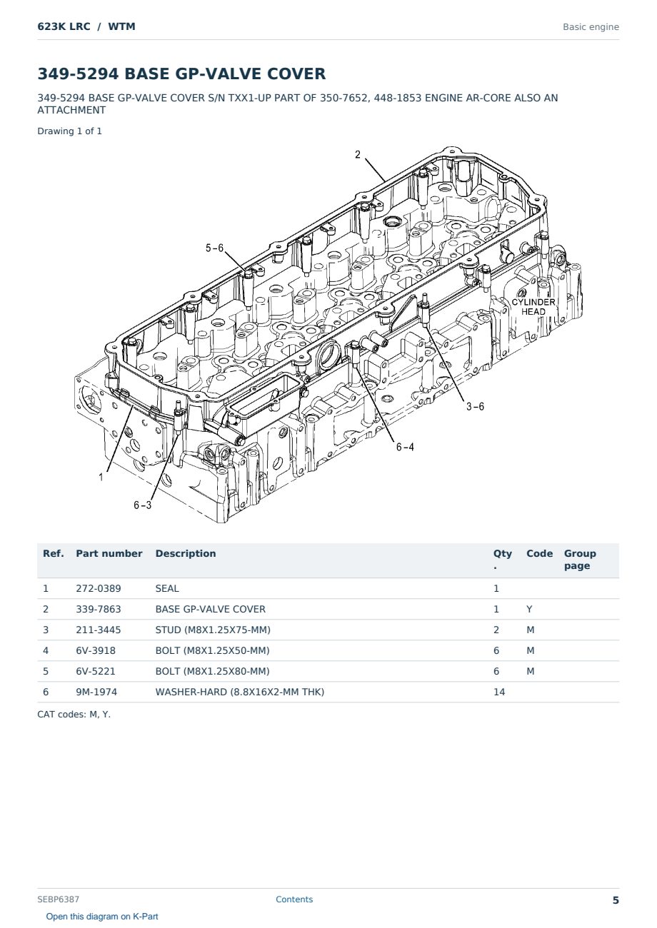 Caterpillar 623K LRC S/N WTM Partsbook SEBP6387 (English) - sample page 5 of 10 Caterpillar 623K LRC S/N WTM Partsbook SEBP6387 (English) - sample page 5 of 10
