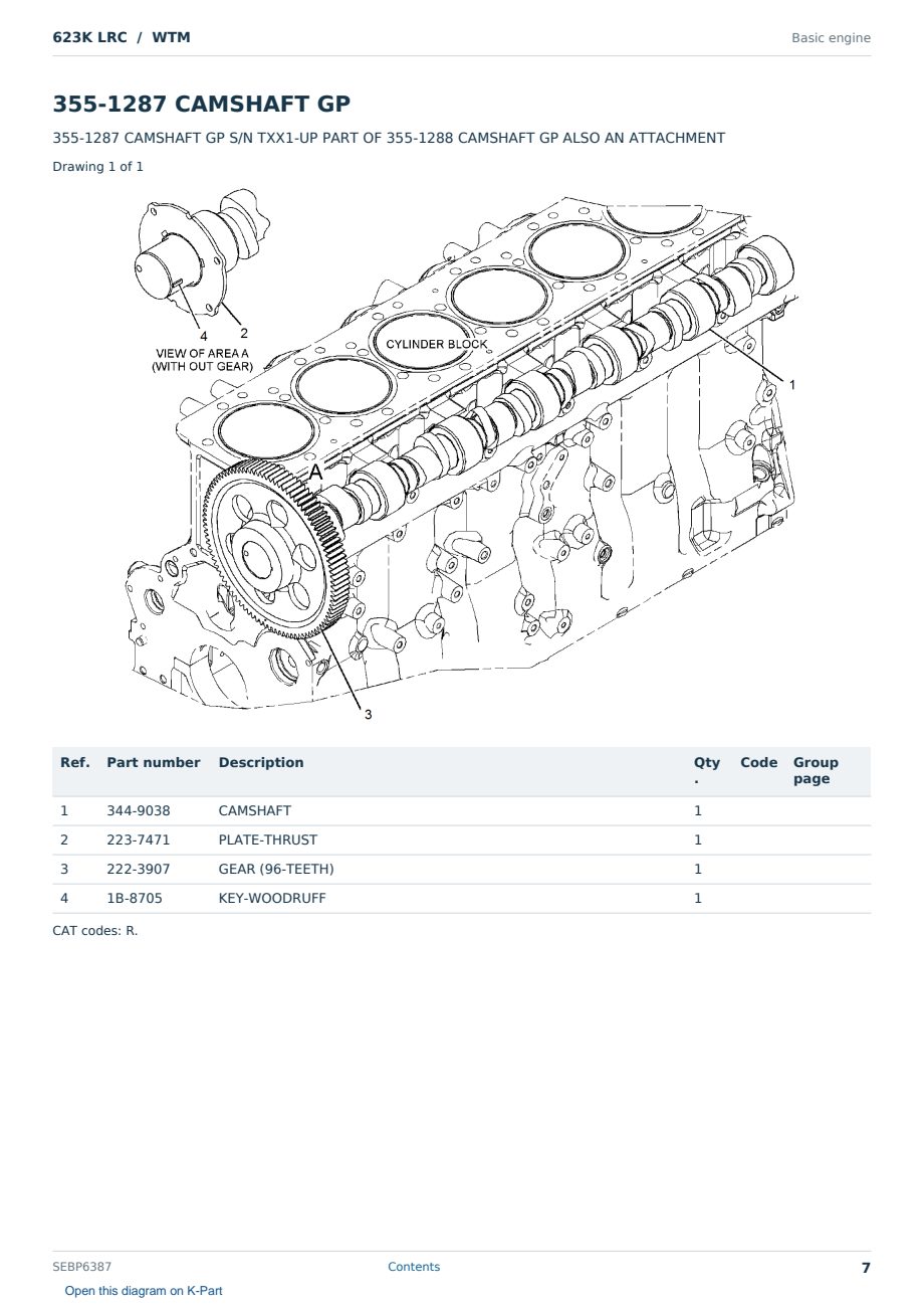 Caterpillar 623K LRC S/N WTM Partsbook SEBP6387 (English) - sample page 7 of 10 Caterpillar 623K LRC S/N WTM Partsbook SEBP6387 (English) - sample page 7 of 10