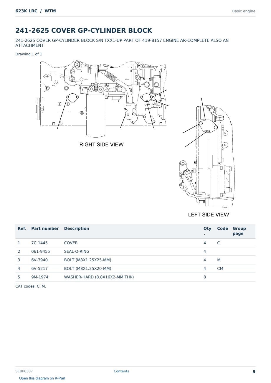Caterpillar 623K LRC S/N WTM Partsbook SEBP6387 (English) - sample page 9 of 10 Caterpillar 623K LRC S/N WTM Partsbook SEBP6387 (English) - sample page 9 of 10