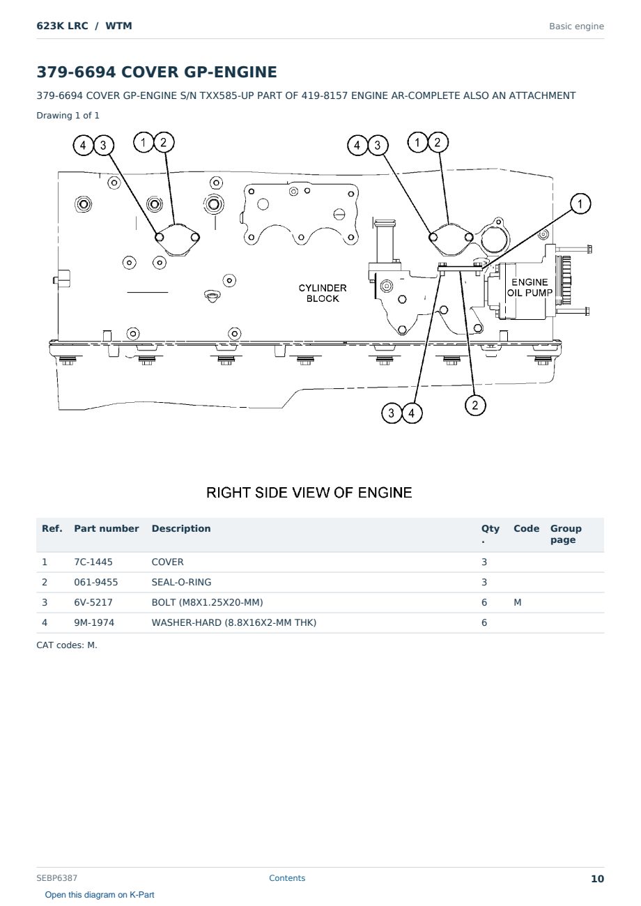 Caterpillar 623K LRC S/N WTM Partsbook SEBP6387 (English) - sample page 10 of 10 Caterpillar 623K LRC S/N WTM Partsbook SEBP6387 (English) - sample page 10 of 10