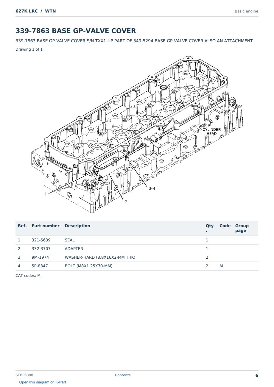 Caterpillar 627K LRC S/N WTN Partsbook SEBP6388 (English) - sample page 6 of 10 Caterpillar 627K LRC S/N WTN Partsbook SEBP6388 (English) - sample page 6 of 10