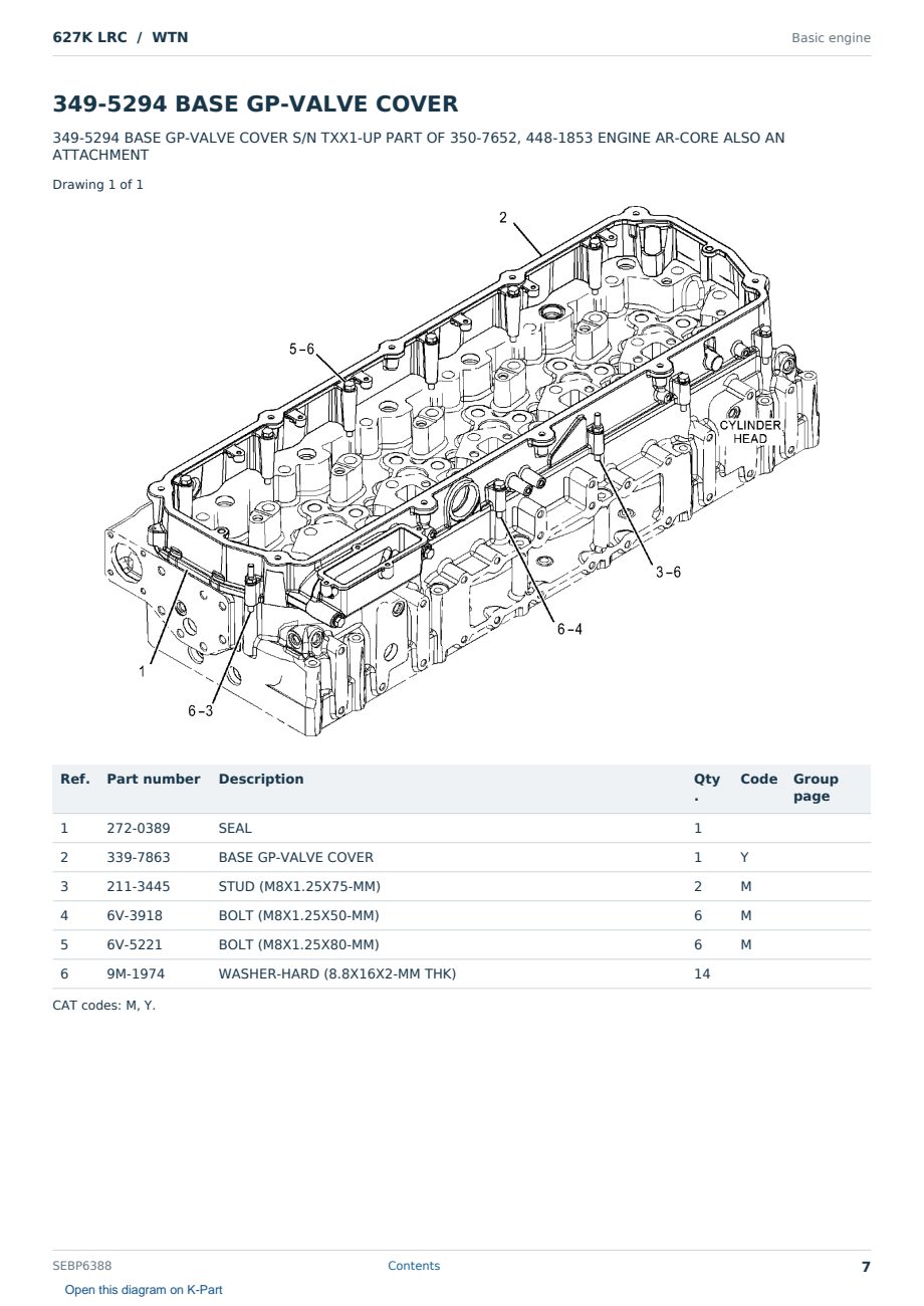 Caterpillar 627K LRC S/N WTN Partsbook SEBP6388 (English) - sample page 7 of 10 Caterpillar 627K LRC S/N WTN Partsbook SEBP6388 (English) - sample page 7 of 10