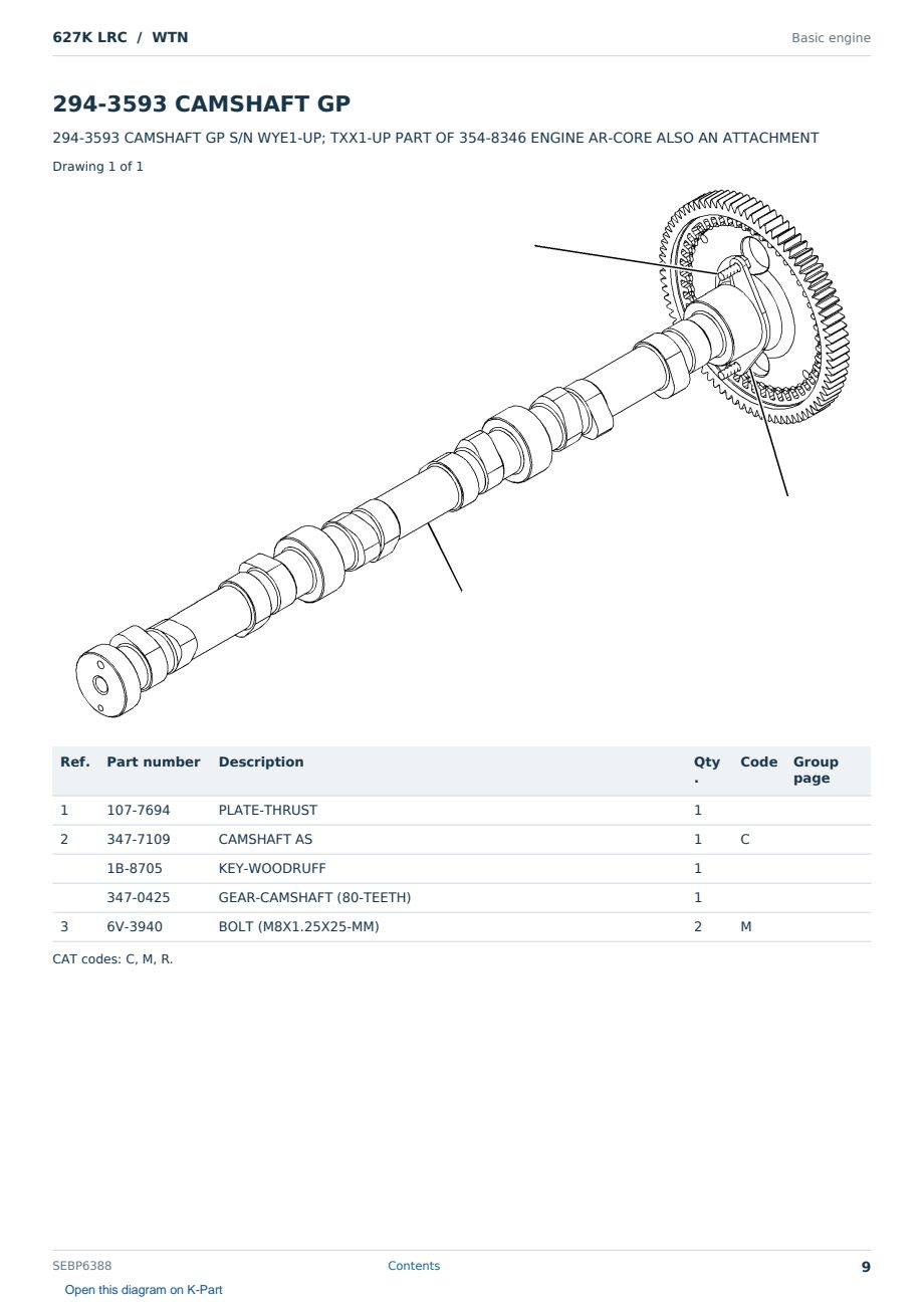 Caterpillar 627K LRC S/N WTN Partsbook SEBP6388 (English) - sample page 9 of 10 Caterpillar 627K LRC S/N WTN Partsbook SEBP6388 (English) - sample page 9 of 10