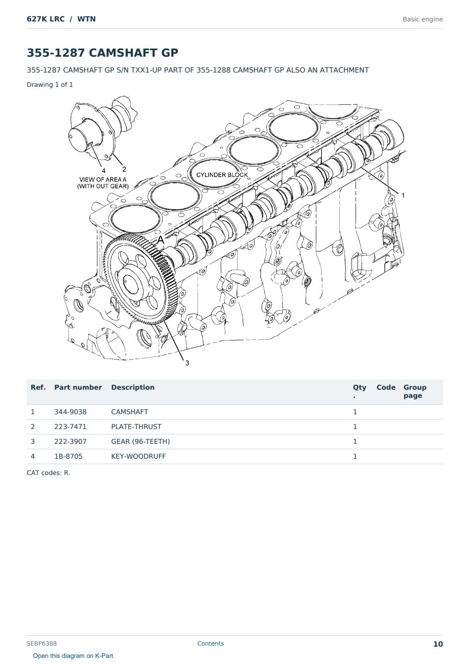 Caterpillar 627K LRC S/N WTN Partsbook SEBP6388 (English) - sample page 10 of 10 Caterpillar 627K LRC S/N WTN Partsbook SEBP6388 (English) - sample page 10 of 10