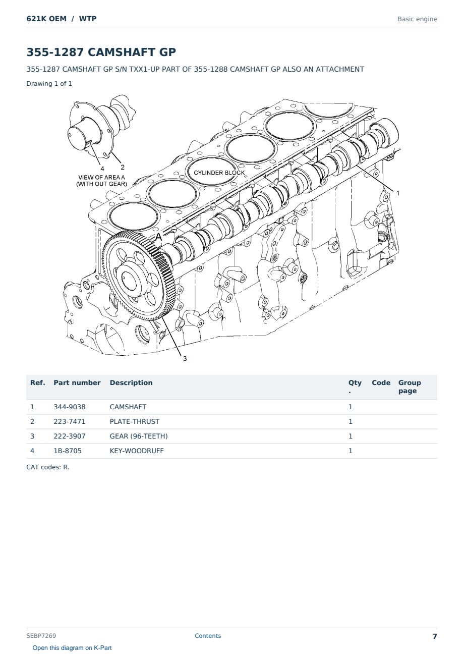 Caterpillar 621K OEM S/N WTP Partsbook SEBP7269 (English) - sample page 7 of 10 Caterpillar 621K OEM S/N WTP Partsbook SEBP7269 (English) - sample page 7 of 10