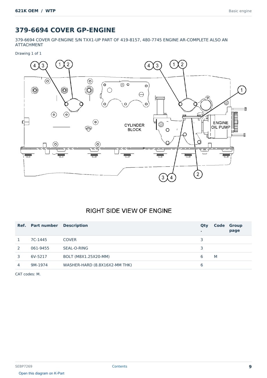 Caterpillar 621K OEM S/N WTP Partsbook SEBP7269 (English) - sample page 9 of 10 Caterpillar 621K OEM S/N WTP Partsbook SEBP7269 (English) - sample page 9 of 10