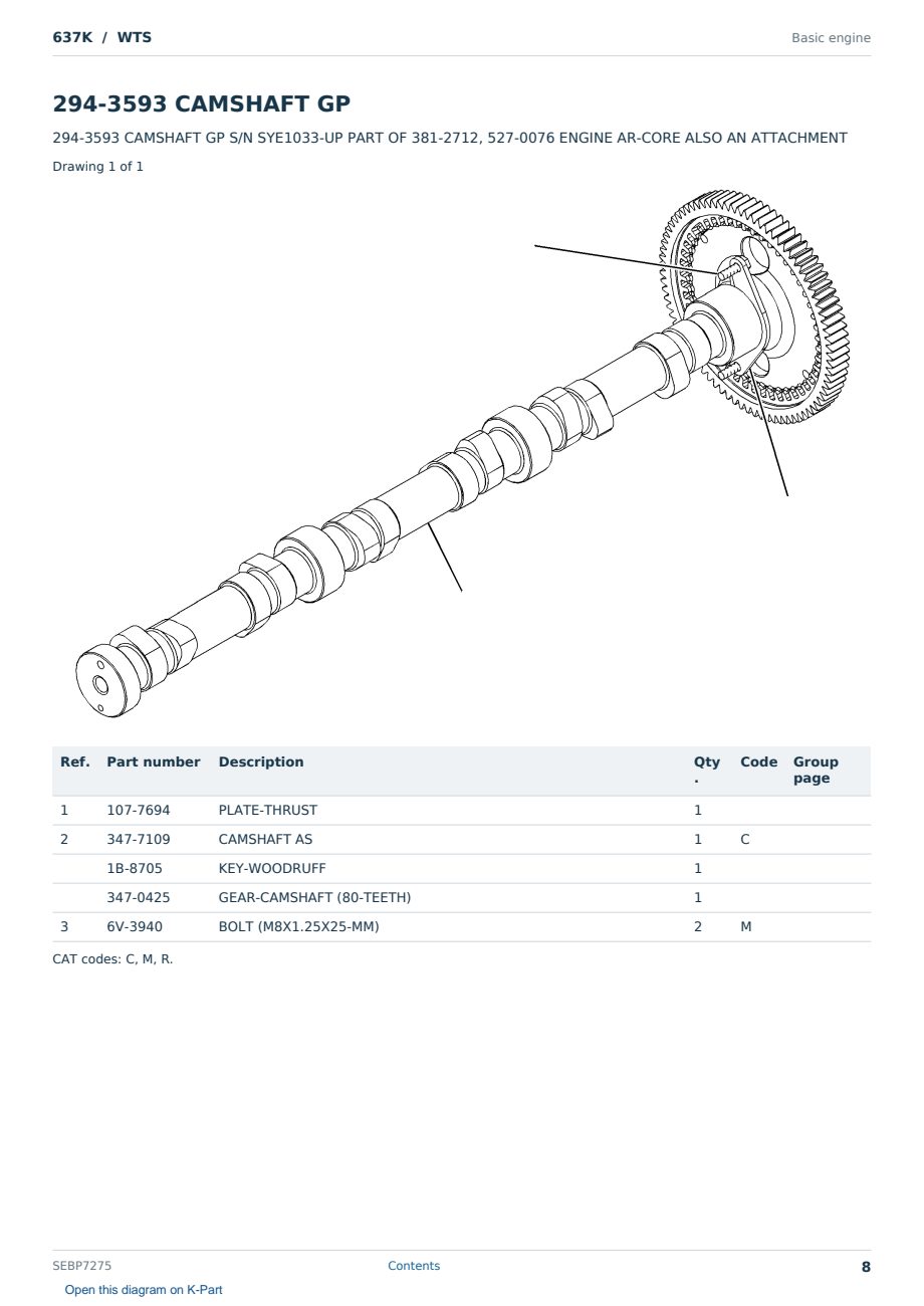 Caterpillar 637K S/N WTS Partsbook SEBP7275 (English) - sample page 8 of 10 Caterpillar 637K S/N WTS Partsbook SEBP7275 (English) - sample page 8 of 10
