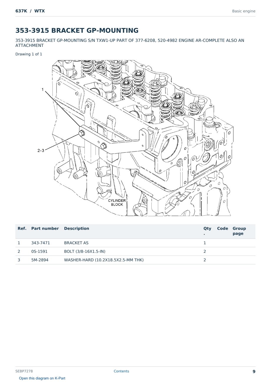 Caterpillar 637K S/N WTX Partsbook SEBP7278 (English) - sample page 9 of 10 Caterpillar 637K S/N WTX Partsbook SEBP7278 (English) - sample page 9 of 10