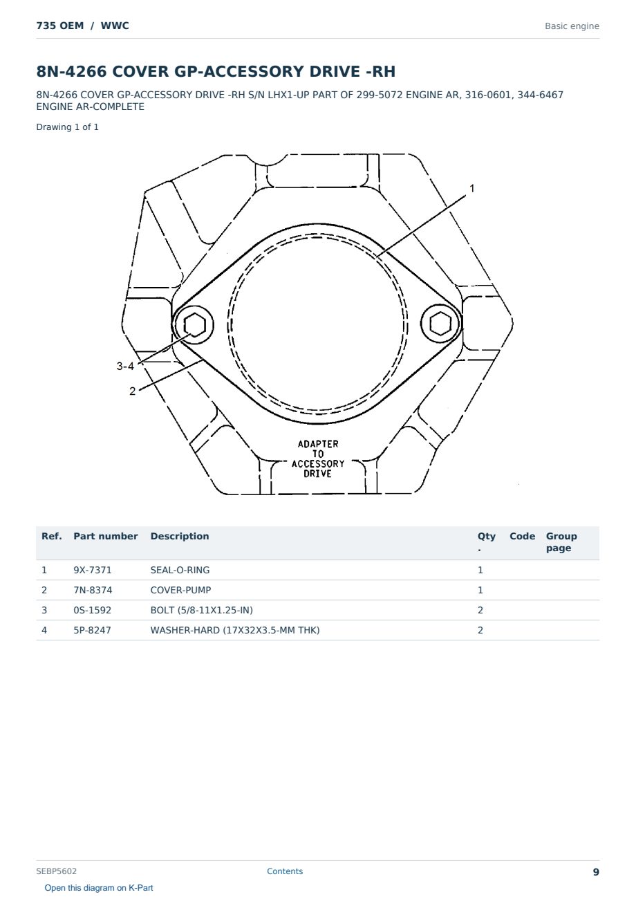 Caterpillar 735 OEM S/N WWC Partsbook SEBP5602 (English) - sample page 9 of 10 Caterpillar 735 OEM S/N WWC Partsbook SEBP5602 (English) - sample page 9 of 10