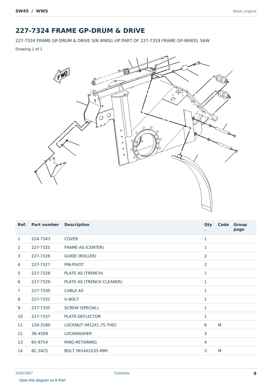 Caterpillar SW45 S/N WWS Partsbook SEBP3887 (English) - sample page 9 of 10 Caterpillar SW45 S/N WWS Partsbook SEBP3887 (English) - sample page 9 of 10