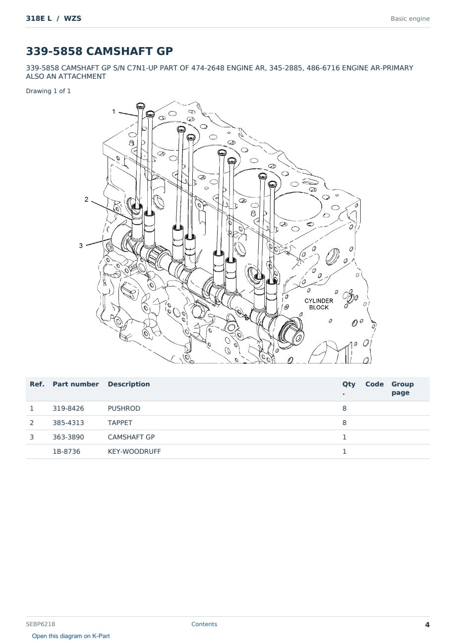 Caterpillar 318E L S/N WZS Partsbook SEBP6218 (English) - sample page 4 of 10 Caterpillar 318E L S/N WZS Partsbook SEBP6218 (English) - sample page 4 of 10