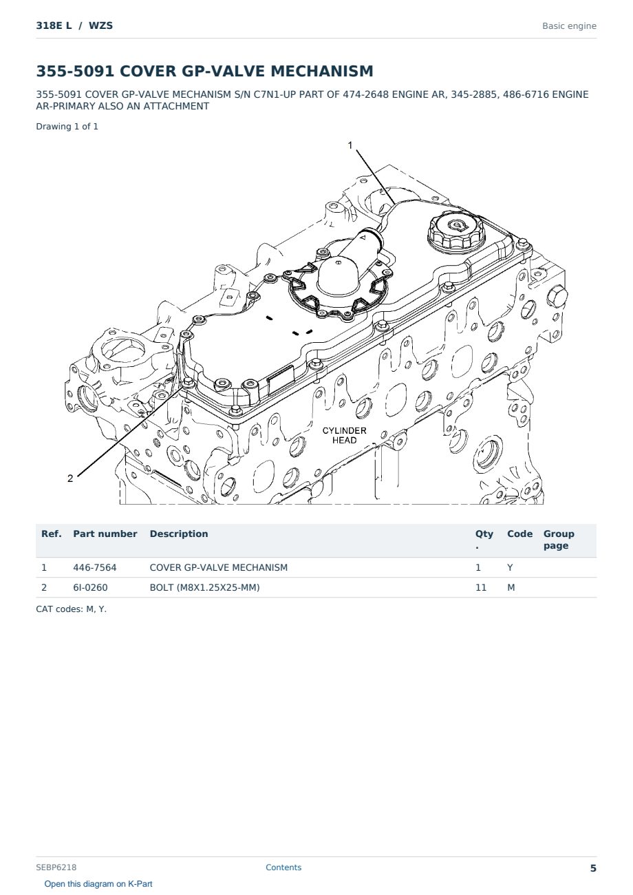 Caterpillar 318E L S/N WZS Partsbook SEBP6218 (English) - sample page 5 of 10 Caterpillar 318E L S/N WZS Partsbook SEBP6218 (English) - sample page 5 of 10