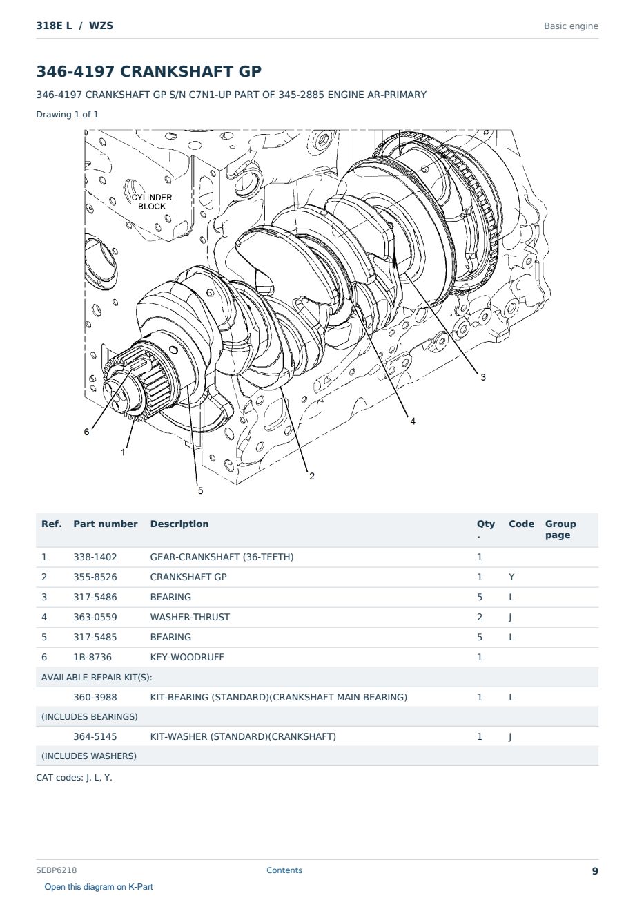 Caterpillar 318E L S/N WZS Partsbook SEBP6218 (English) - sample page 9 of 10 Caterpillar 318E L S/N WZS Partsbook SEBP6218 (English) - sample page 9 of 10