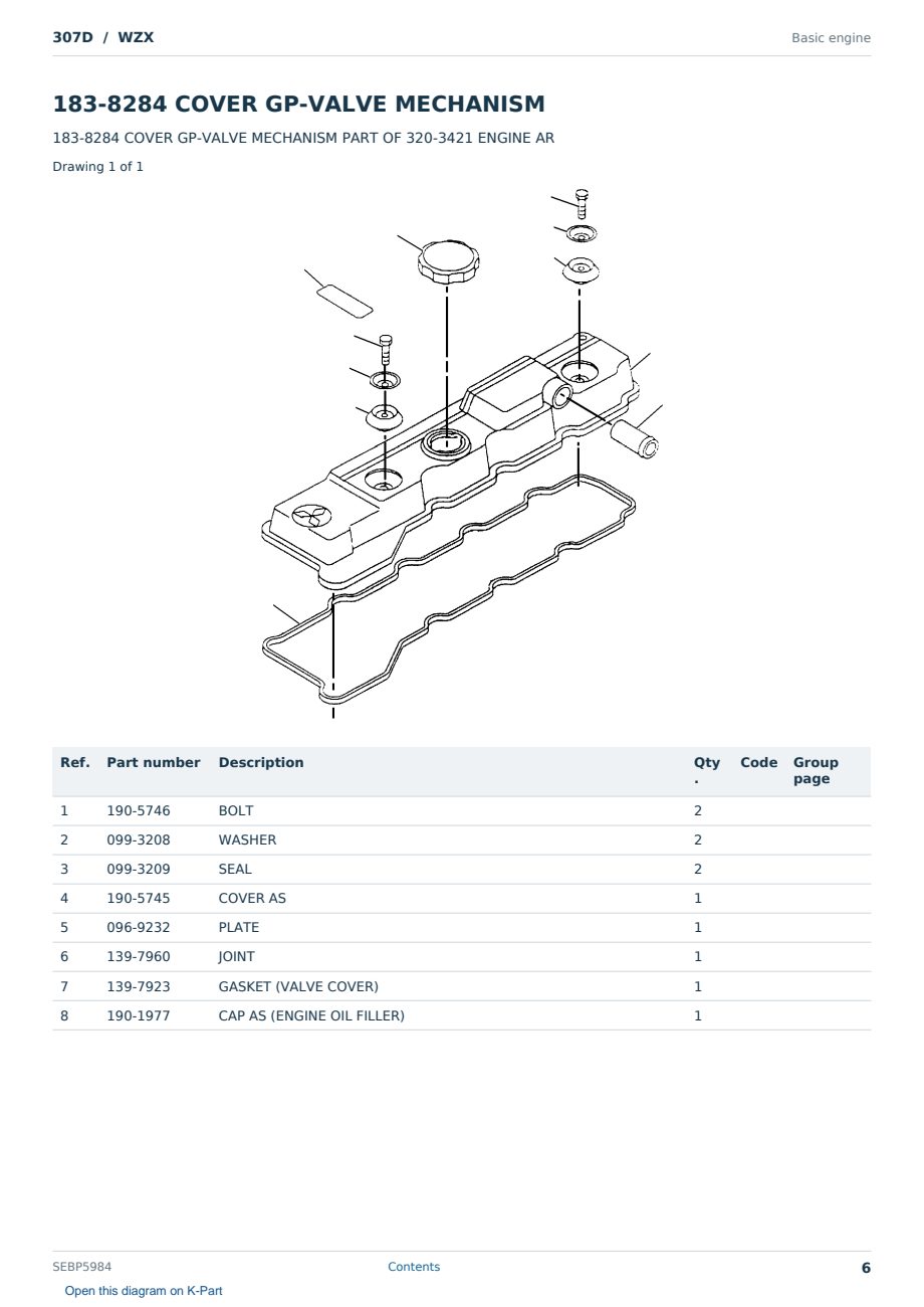 Caterpillar 307D S/N WZX Partsbook SEBP5984 (English) - sample page 6 of 10 Caterpillar 307D S/N WZX Partsbook SEBP5984 (English) - sample page 6 of 10
