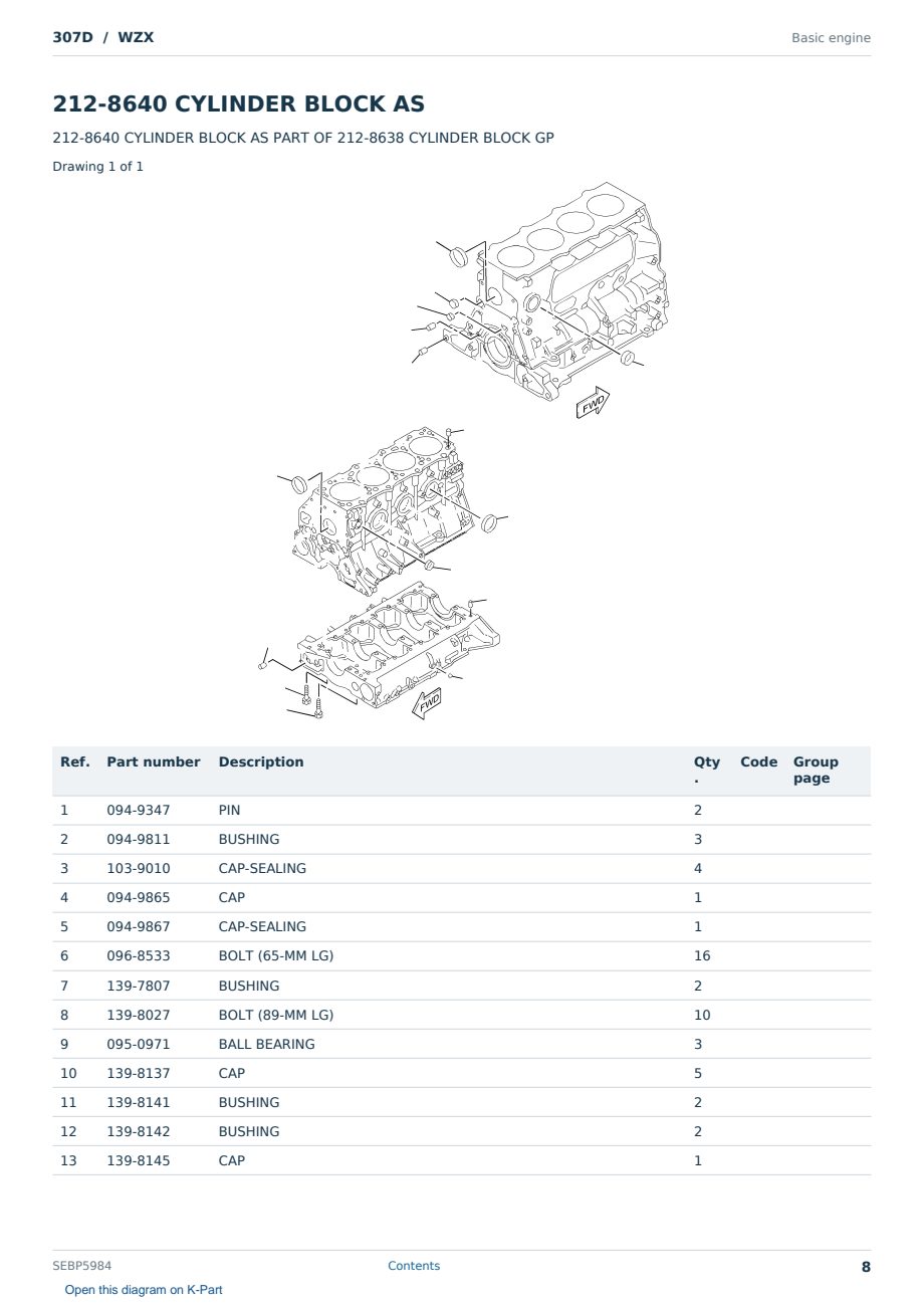 Caterpillar 307D S/N WZX Partsbook SEBP5984 (English) - sample page 8 of 10 Caterpillar 307D S/N WZX Partsbook SEBP5984 (English) - sample page 8 of 10