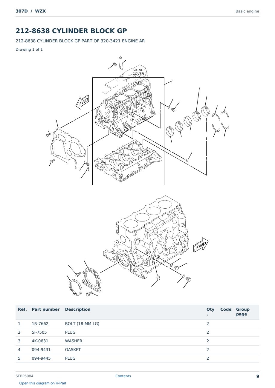 Caterpillar 307D S/N WZX Partsbook SEBP5984 (English) - sample page 9 of 10 Caterpillar 307D S/N WZX Partsbook SEBP5984 (English) - sample page 9 of 10