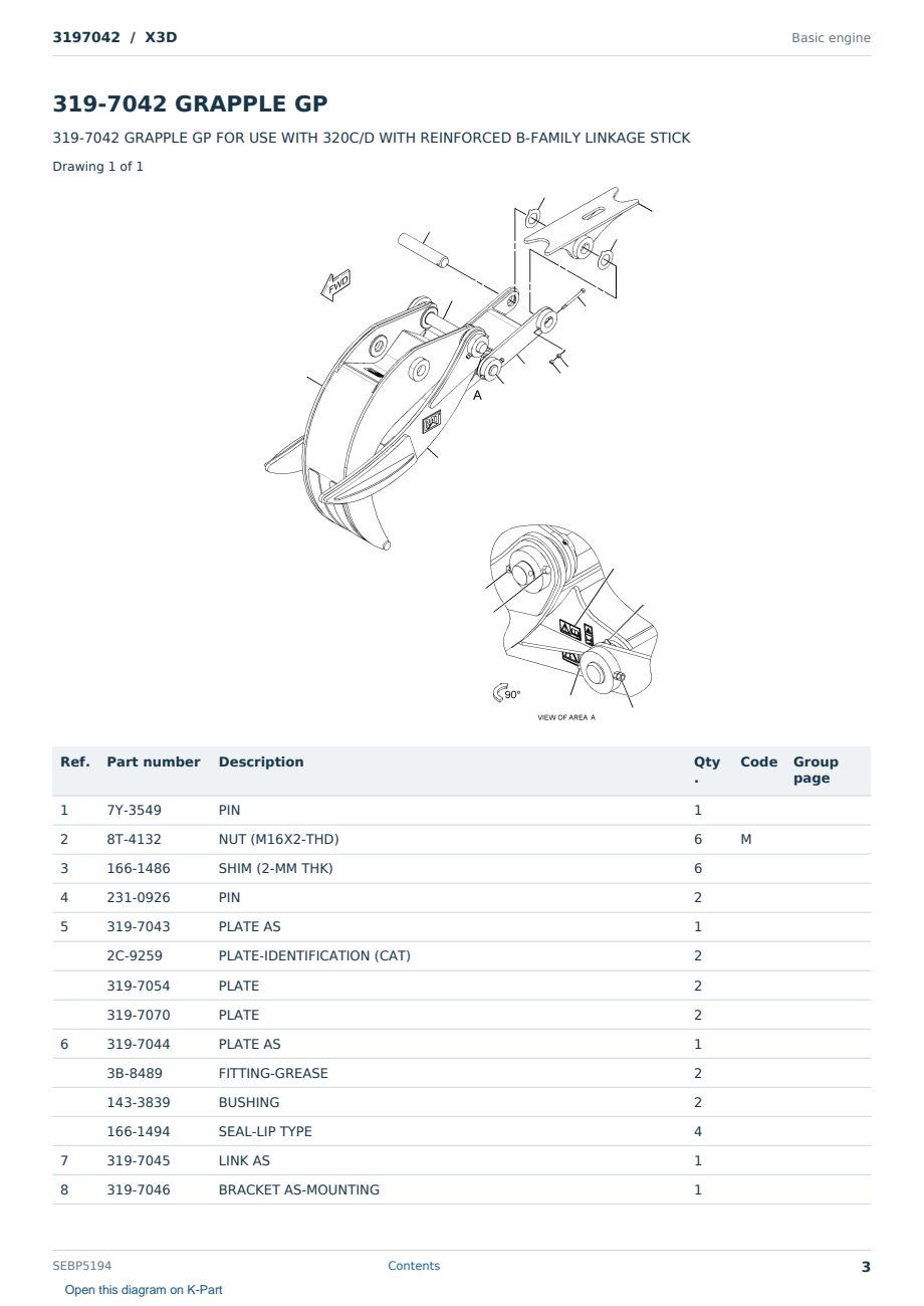 Caterpillar 3197042 S/N X3D Partsbook SEBP5194 (English) - sample page 3 of 4 Caterpillar 3197042 S/N X3D Partsbook SEBP5194 (English) - sample page 3 of 4