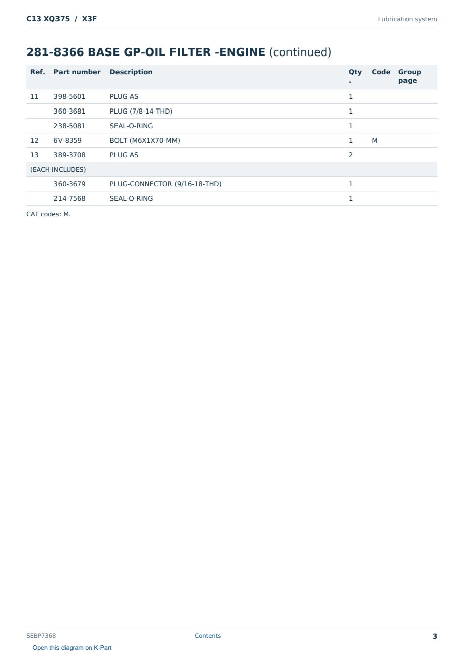 Caterpillar C13 XQ375 S/N X3F Partsbook SEBP7368 (English) - sample page 3 of 10 Caterpillar C13 XQ375 S/N X3F Partsbook SEBP7368 (English) - sample page 3 of 10