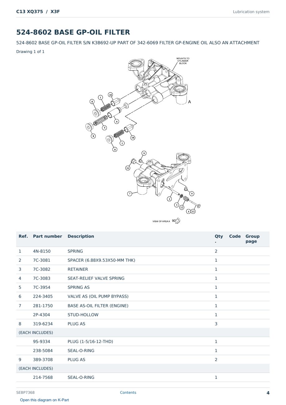 Caterpillar C13 XQ375 S/N X3F Partsbook SEBP7368 (English) - sample page 4 of 10 Caterpillar C13 XQ375 S/N X3F Partsbook SEBP7368 (English) - sample page 4 of 10