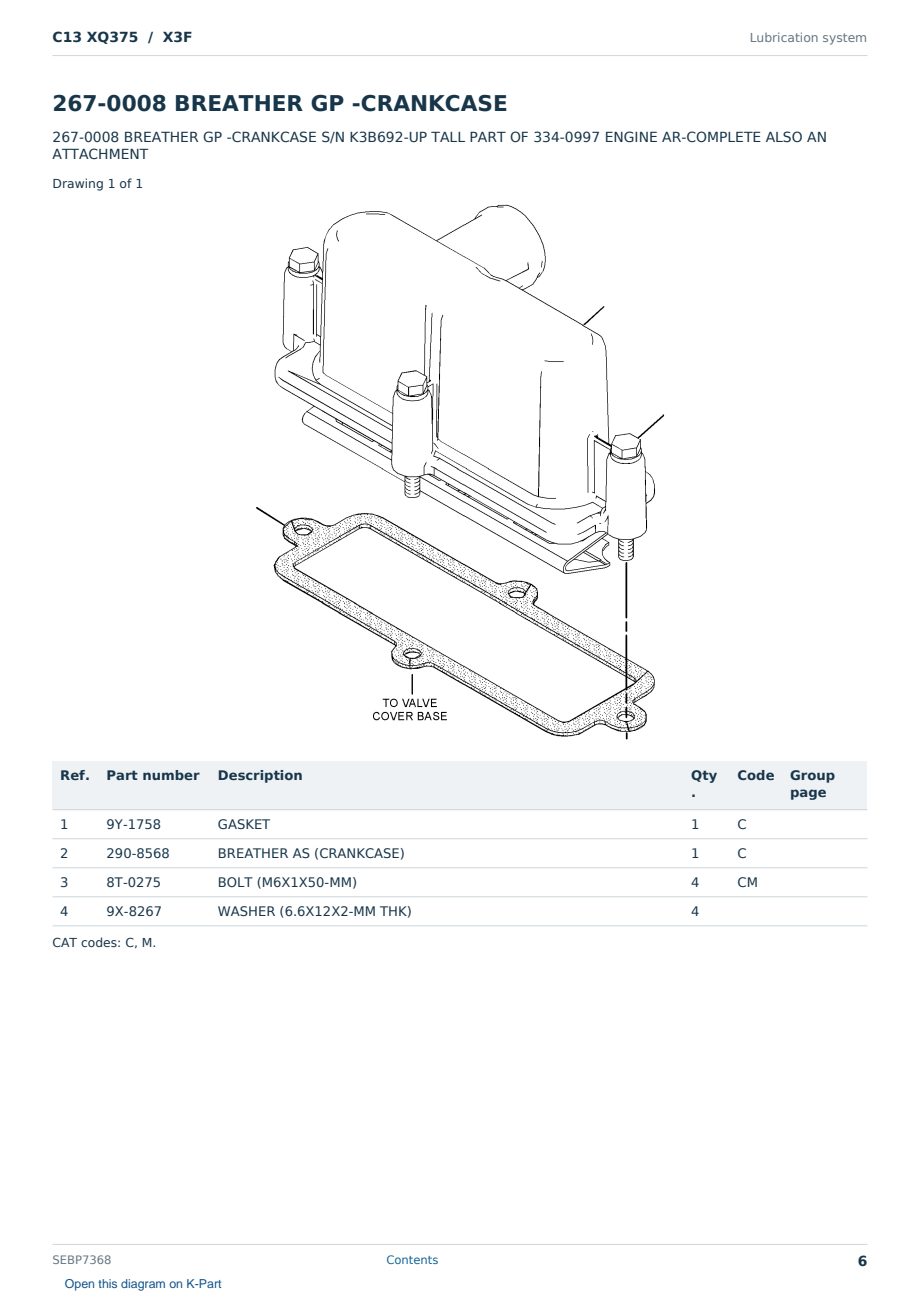 Caterpillar C13 XQ375 S/N X3F Partsbook SEBP7368 (English) - sample page 6 of 10 Caterpillar C13 XQ375 S/N X3F Partsbook SEBP7368 (English) - sample page 6 of 10