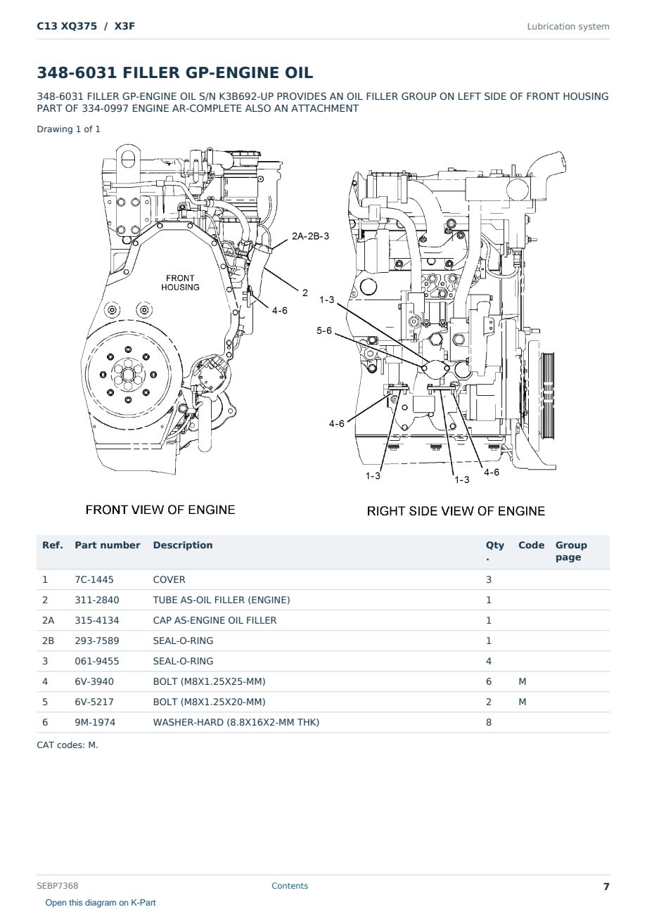 Caterpillar C13 XQ375 S/N X3F Partsbook SEBP7368 (English) - sample page 7 of 10 Caterpillar C13 XQ375 S/N X3F Partsbook SEBP7368 (English) - sample page 7 of 10