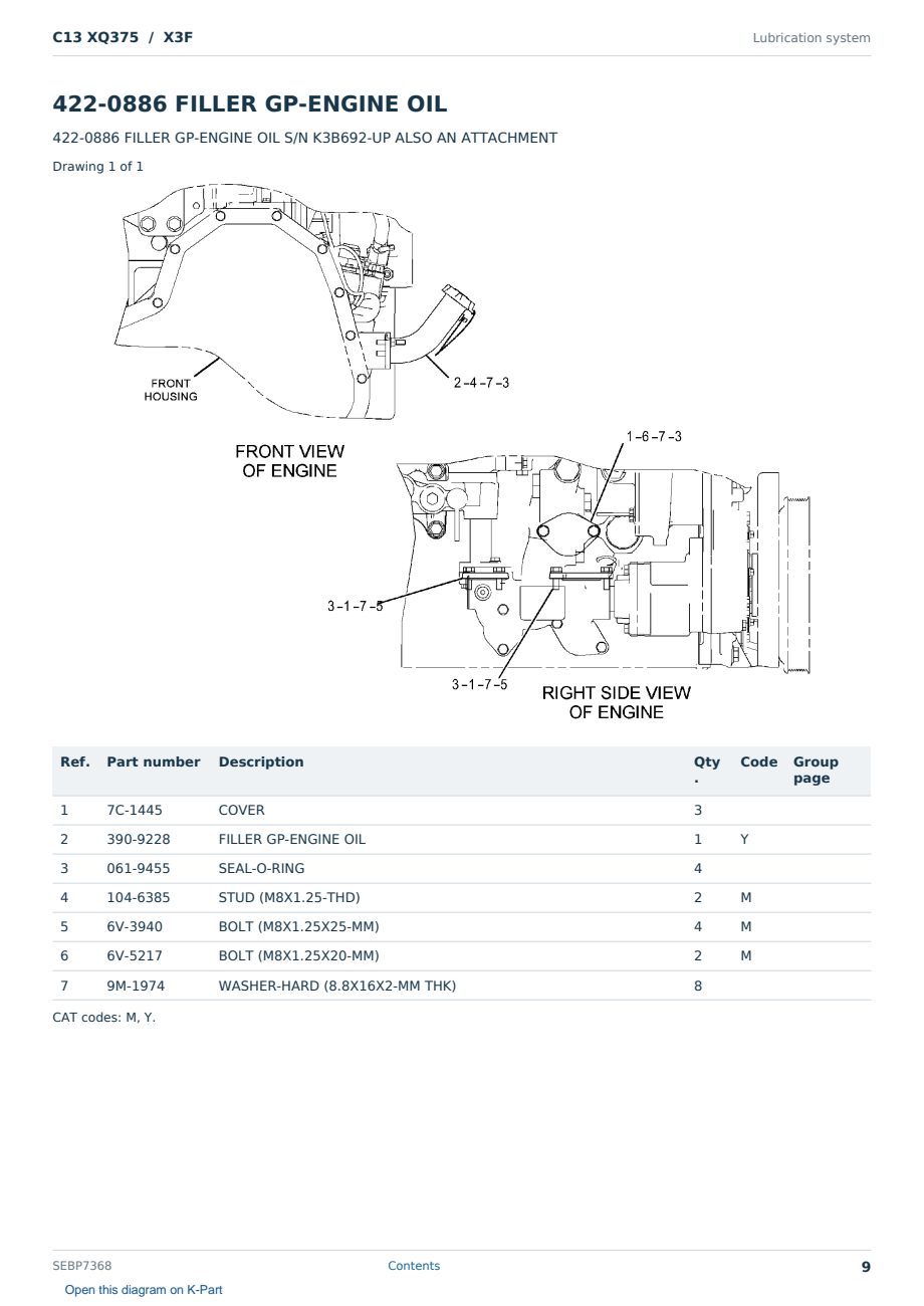 Caterpillar C13 XQ375 S/N X3F Partsbook SEBP7368 (English) - sample page 9 of 10 Caterpillar C13 XQ375 S/N X3F Partsbook SEBP7368 (English) - sample page 9 of 10