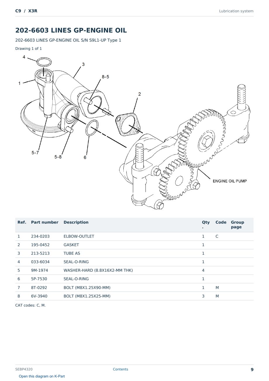 Caterpillar C9 S/N X3R Partsbook SEBP4320 (English) - sample page 9 of 10 Caterpillar C9 S/N X3R Partsbook SEBP4320 (English) - sample page 9 of 10