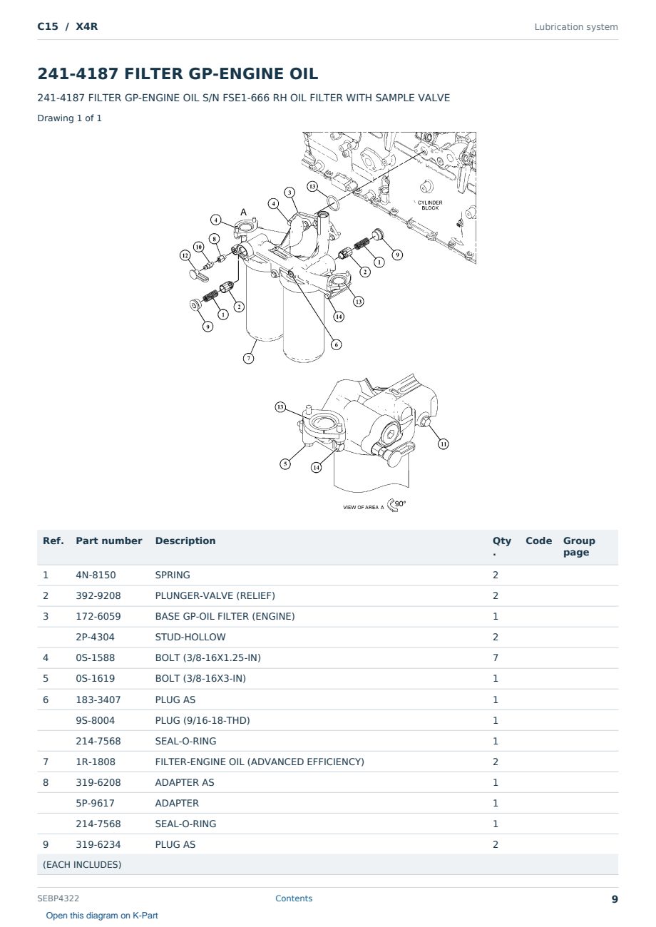 Caterpillar C15 S/N X4R Partsbook SEBP4322 (English) - sample page 9 of 10 Caterpillar C15 S/N X4R Partsbook SEBP4322 (English) - sample page 9 of 10