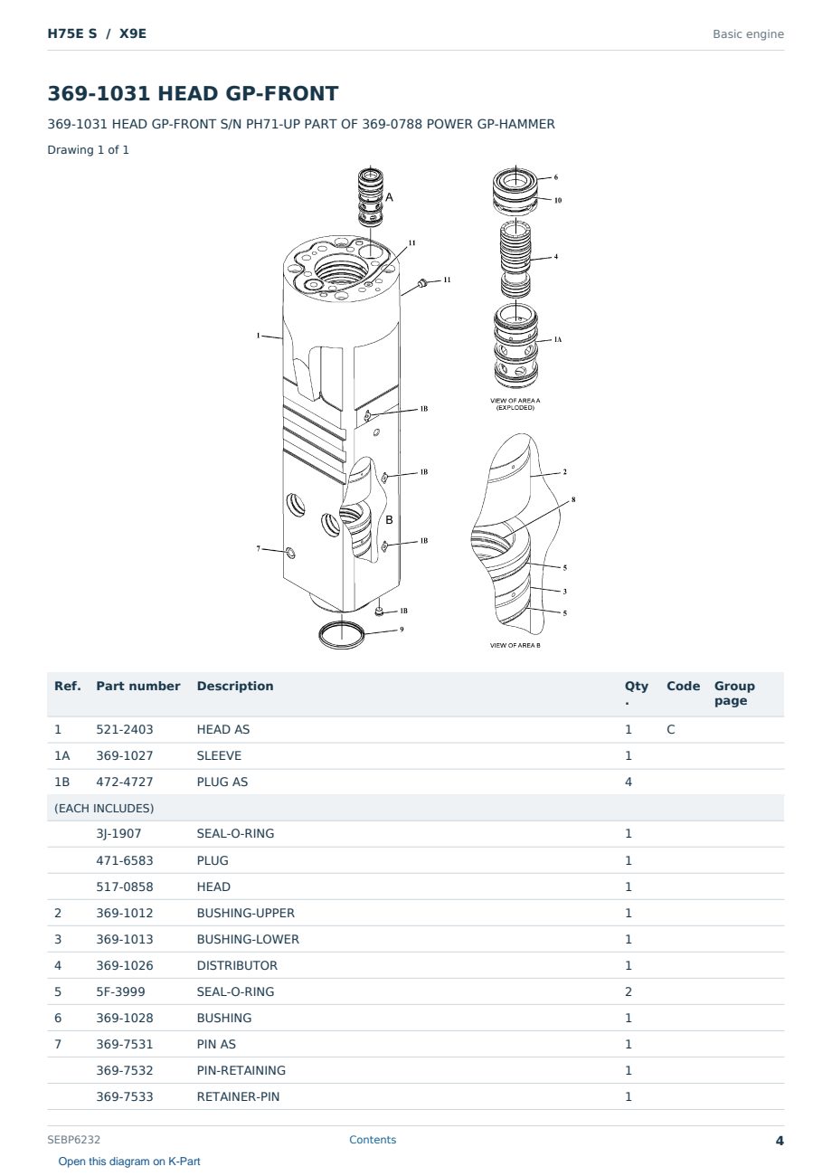 Caterpillar H75E S S/N X9E Partsbook SEBP6232 (English) - sample page 4 of 10 Caterpillar H75E S S/N X9E Partsbook SEBP6232 (English) - sample page 4 of 10
