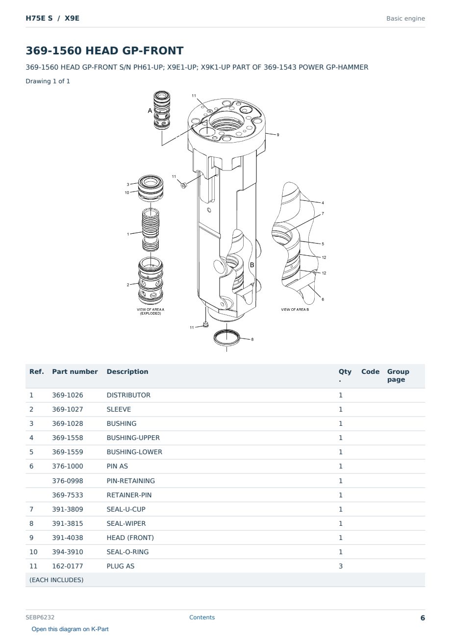 Caterpillar H75E S S/N X9E Partsbook SEBP6232 (English) - sample page 6 of 10 Caterpillar H75E S S/N X9E Partsbook SEBP6232 (English) - sample page 6 of 10