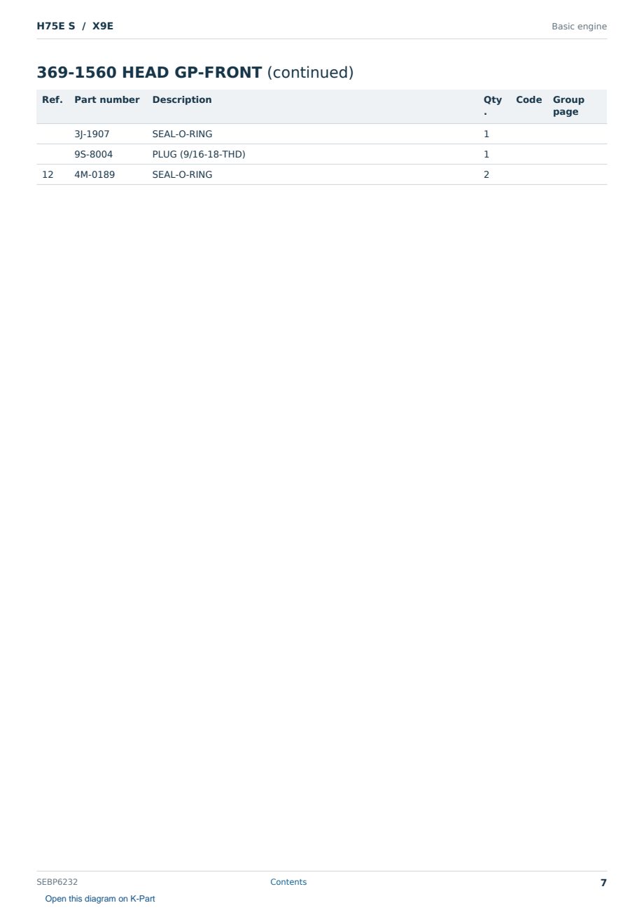 Caterpillar H75E S S/N X9E Partsbook SEBP6232 (English) - sample page 7 of 10 Caterpillar H75E S S/N X9E Partsbook SEBP6232 (English) - sample page 7 of 10