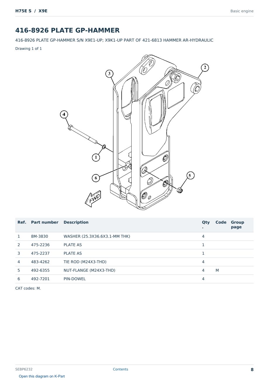 Caterpillar H75E S S/N X9E Partsbook SEBP6232 (English) - sample page 8 of 10 Caterpillar H75E S S/N X9E Partsbook SEBP6232 (English) - sample page 8 of 10