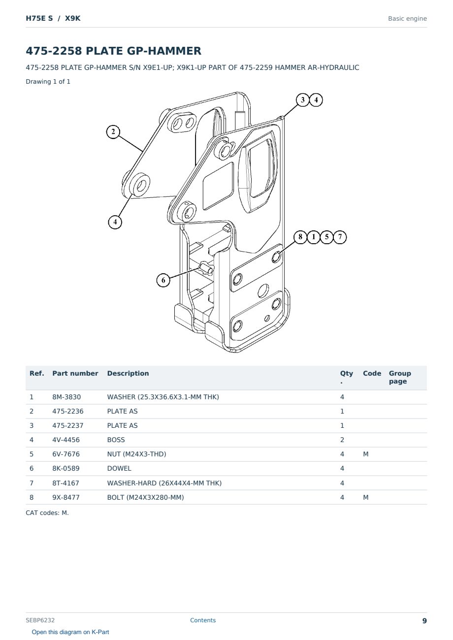 Caterpillar H75E S S/N X9K Partsbook SEBP6232 (English) - sample page 9 of 10 Caterpillar H75E S S/N X9K Partsbook SEBP6232 (English) - sample page 9 of 10