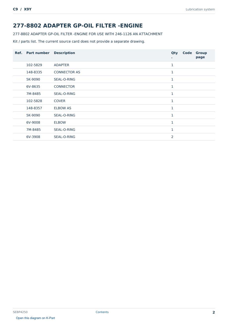 Caterpillar C9 S/N X9Y Partsbook SEBP4250 (English) - sample page 2 of 10 Caterpillar C9 S/N X9Y Partsbook SEBP4250 (English) - sample page 2 of 10