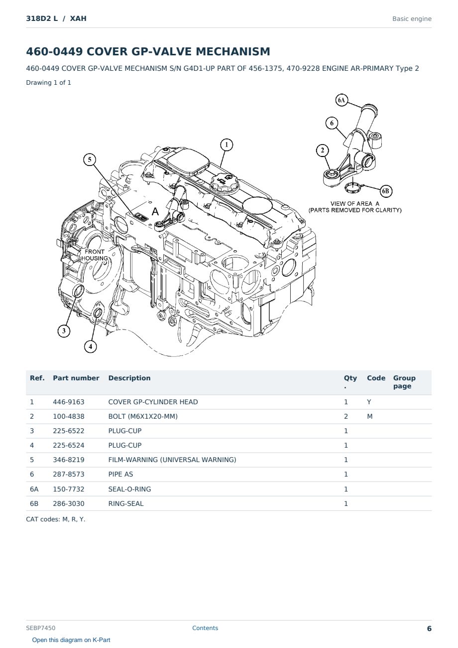 Caterpillar 318D2 L S/N XAH Partsbook SEBP7450 (English) - sample page 6 of 10 Caterpillar 318D2 L S/N XAH Partsbook SEBP7450 (English) - sample page 6 of 10