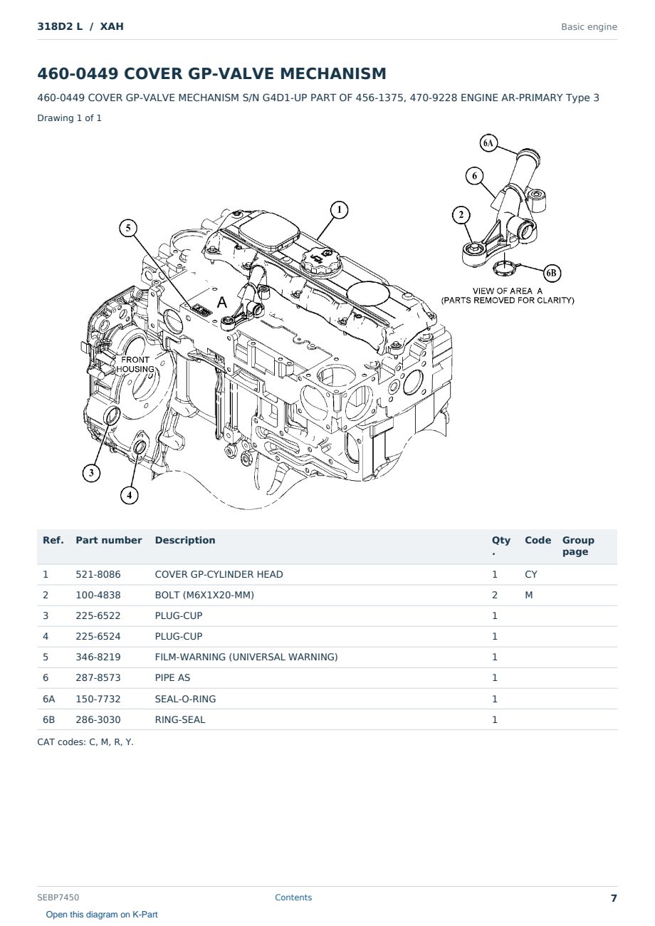 Caterpillar 318D2 L S/N XAH Partsbook SEBP7450 (English) - sample page 7 of 10 Caterpillar 318D2 L S/N XAH Partsbook SEBP7450 (English) - sample page 7 of 10