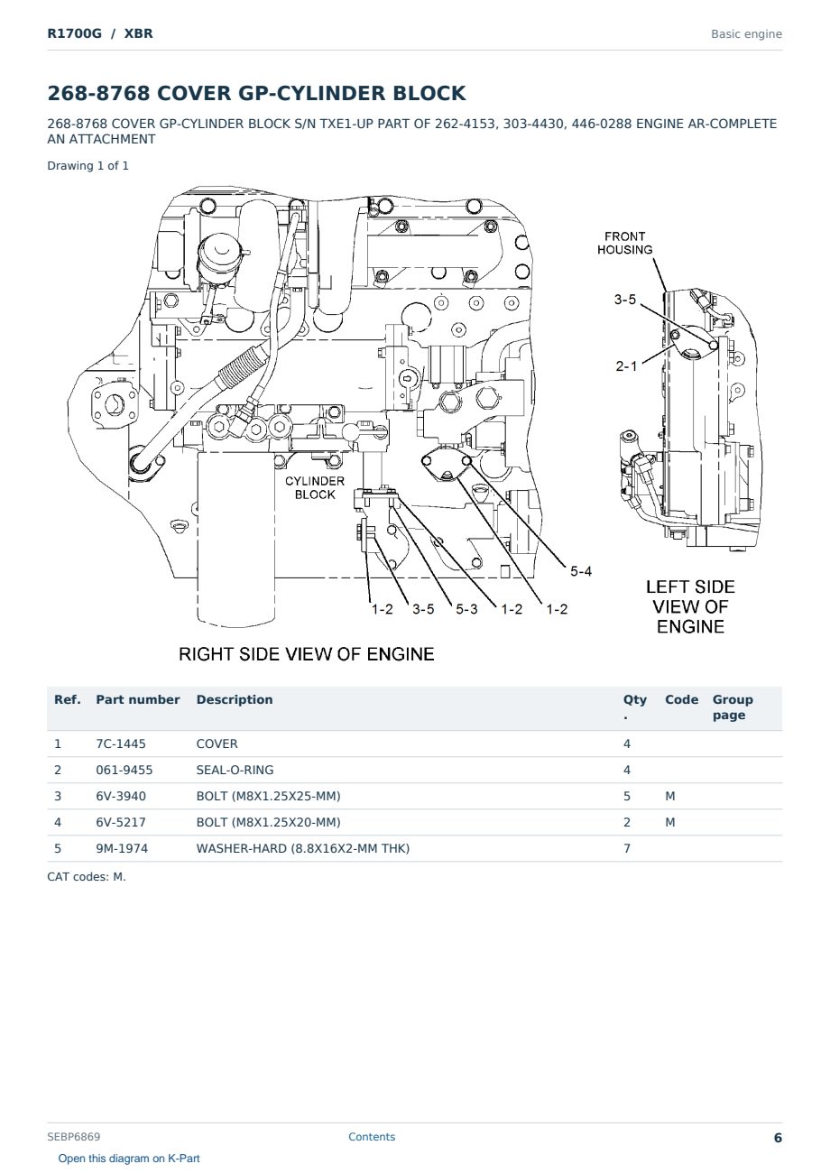 Caterpillar R1700G S/N XBR Partsbook SEBP6869 (English) - sample page 6 of 10 Caterpillar R1700G S/N XBR Partsbook SEBP6869 (English) - sample page 6 of 10