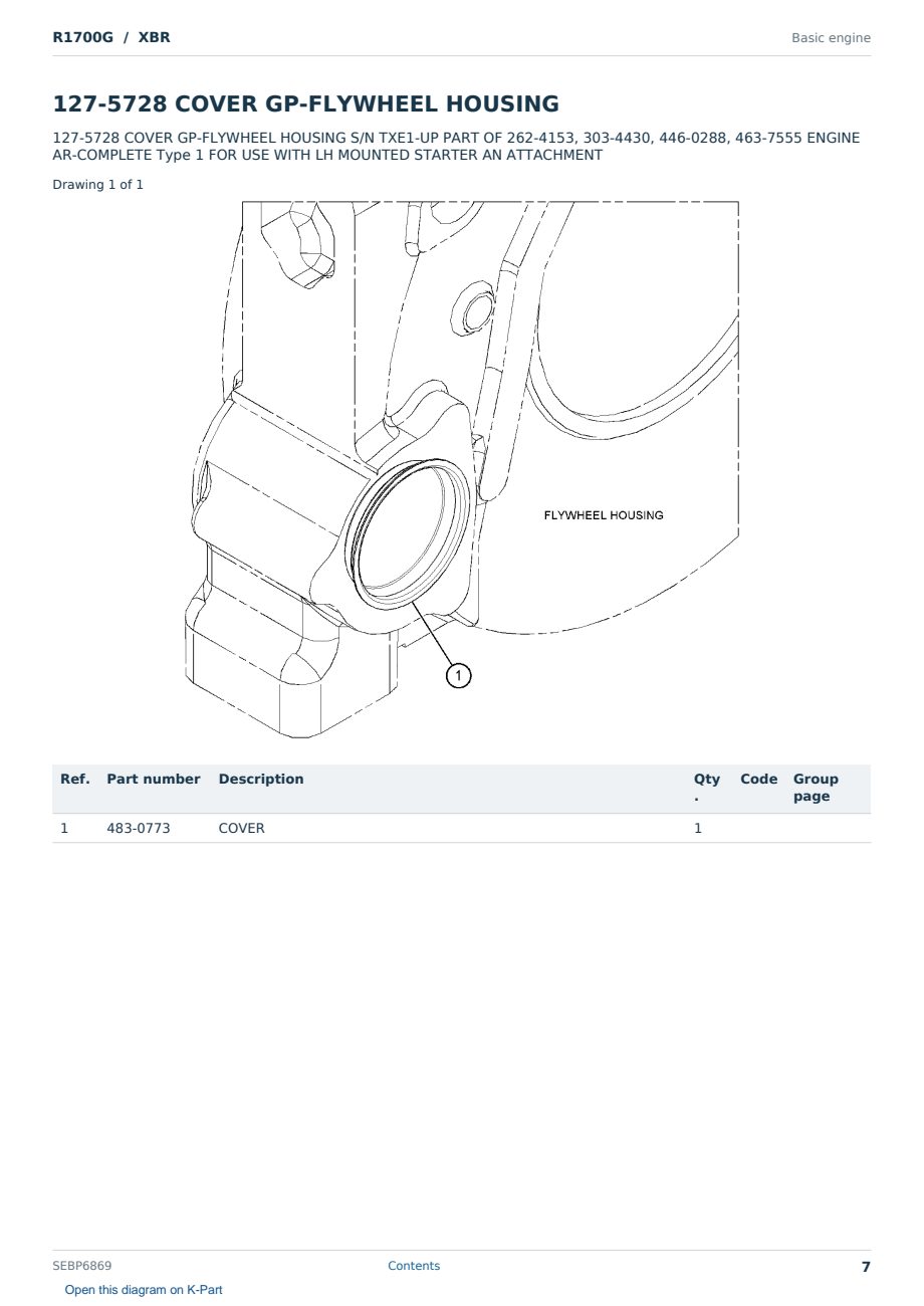 Caterpillar R1700G S/N XBR Partsbook SEBP6869 (English) - sample page 7 of 10 Caterpillar R1700G S/N XBR Partsbook SEBP6869 (English) - sample page 7 of 10